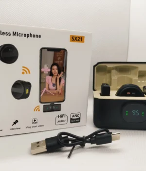 SX21 Dual Wireless Microphone 2.4G Type-C Clip-On Lavalier Mic with Charging Case and ANC Noise Reduction