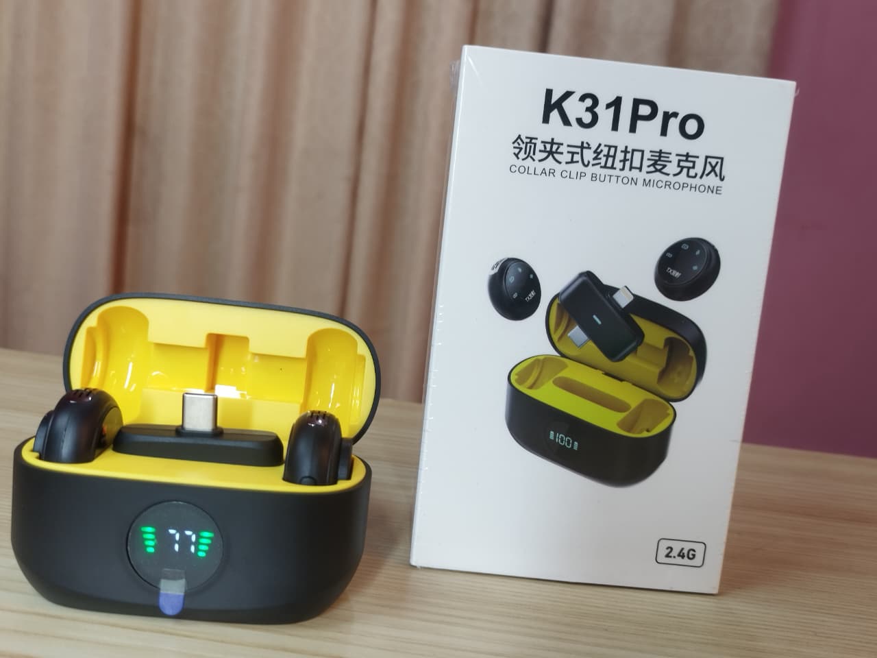 K31 Pro wireless magnetic lavalier microphone dual mic charging case