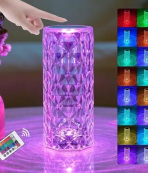 Crystal rose diamond table lamp RGB touch remote USB rechargeable