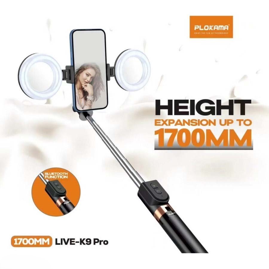 K9 Pro double LED selfie stick tripod with bluetooth remote 360 rotation extendable