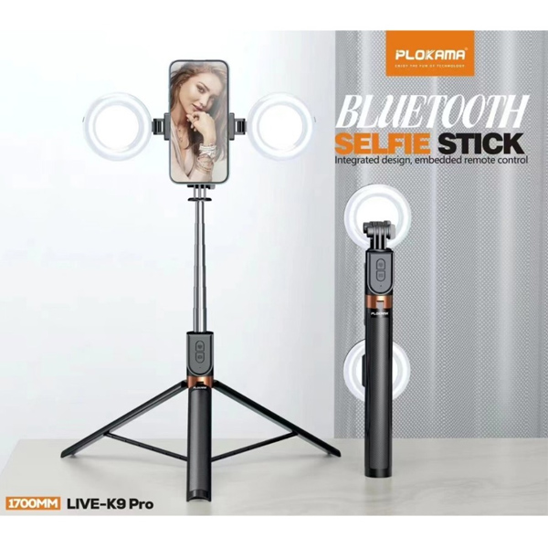 K9 Pro double LED selfie stick tripod with bluetooth remote 360 rotation extendable