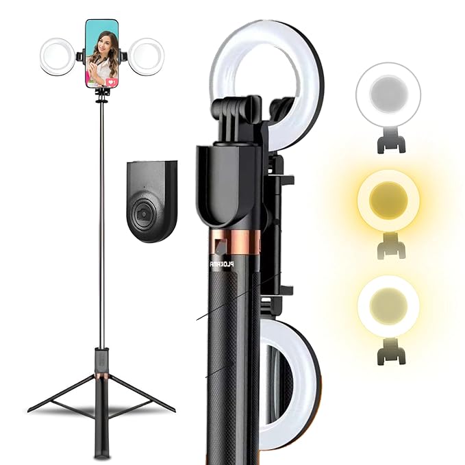 K9 Pro double LED selfie stick tripod with bluetooth remote 360 rotation extendable
