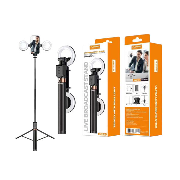 K9 Pro double LED selfie stick tripod with bluetooth remote 360 rotation extendable
