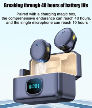 Q8 wireless lavalier microphone with charging case and clip-on design