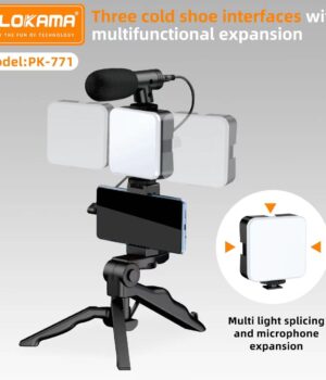 PlPLOKAMA PK-771 Professional Video Making Kit – 5 in 1 Vlogging Kit with Microphone, LED Light & Flexible Tripod