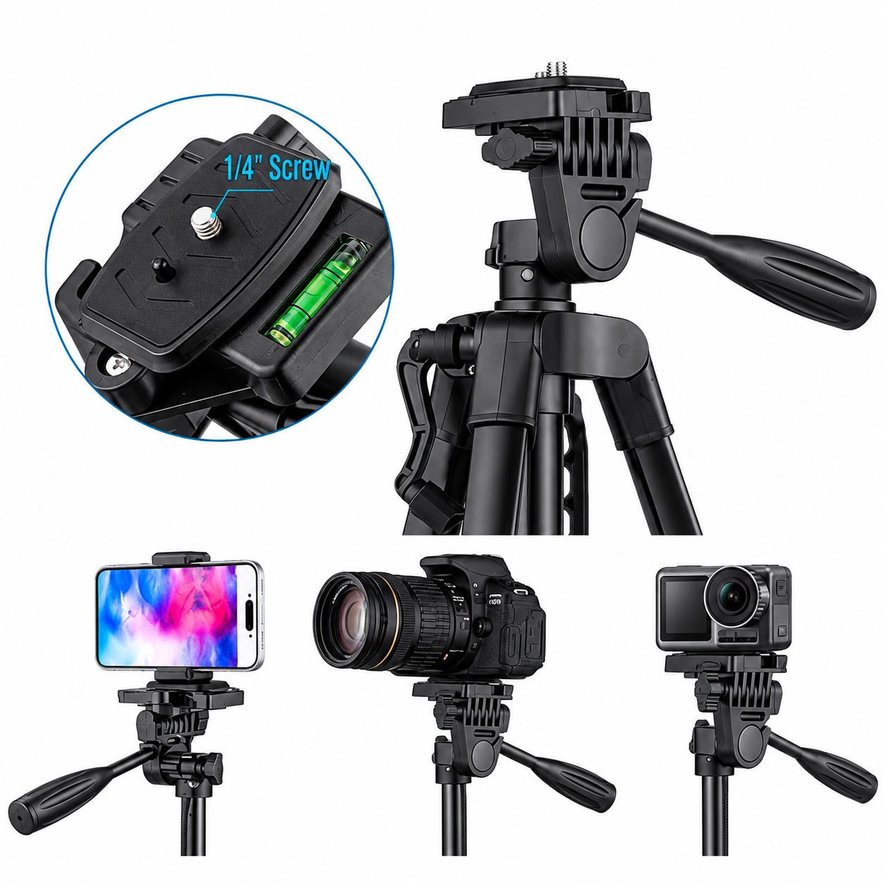3366 Aluminum Camera Tripod with Mobile Holder & Carry Bag – 140cm - Image 5