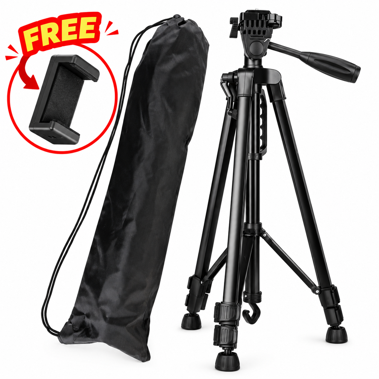 3366 Aluminum Camera Tripod with Mobile Holder & Carry Bag – 140cm - Image 2